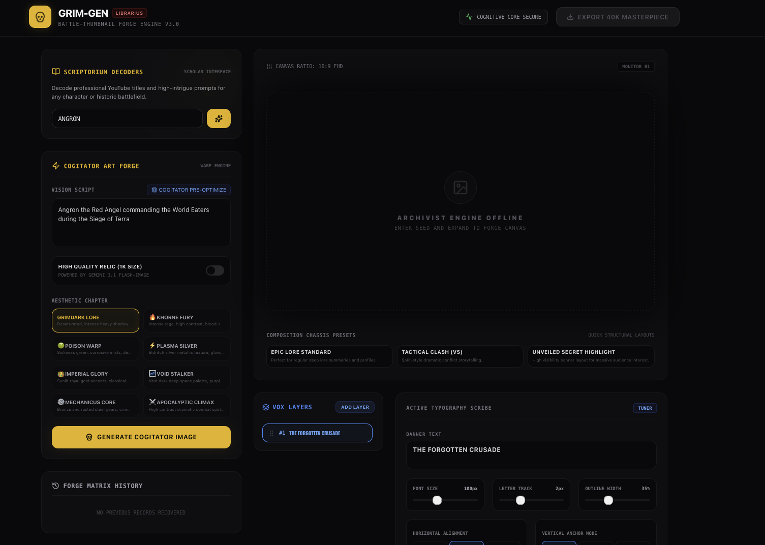 Grim-Gen full interface