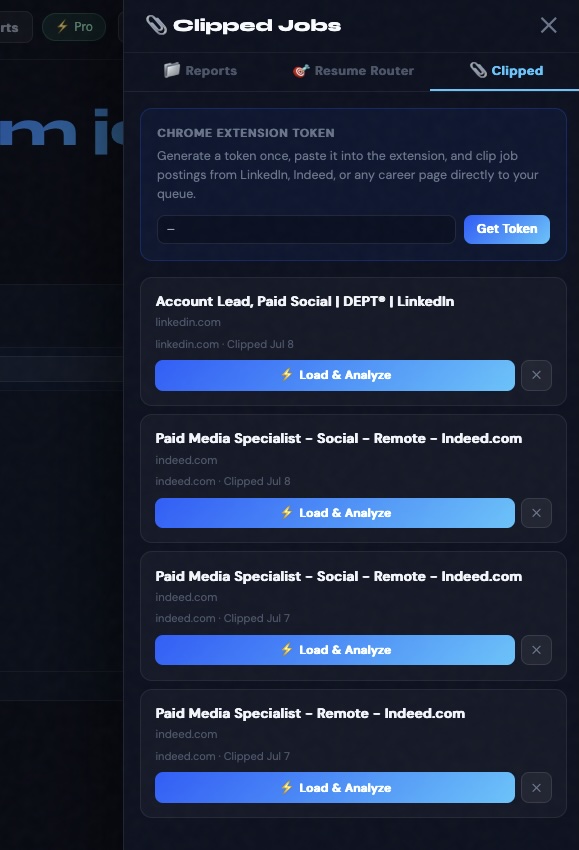 Clipped Jobs panel — Chrome extension