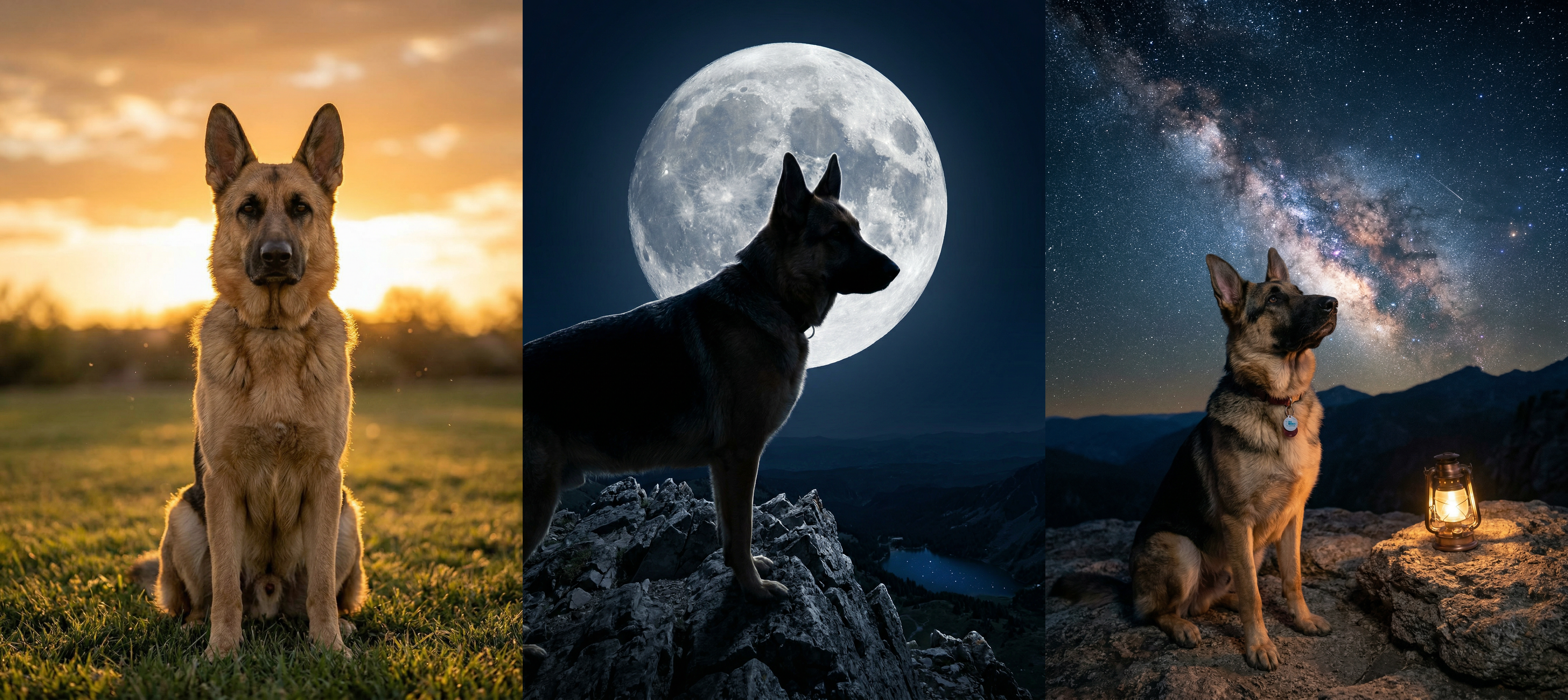 Thor — golden hour, moon, stars triptych